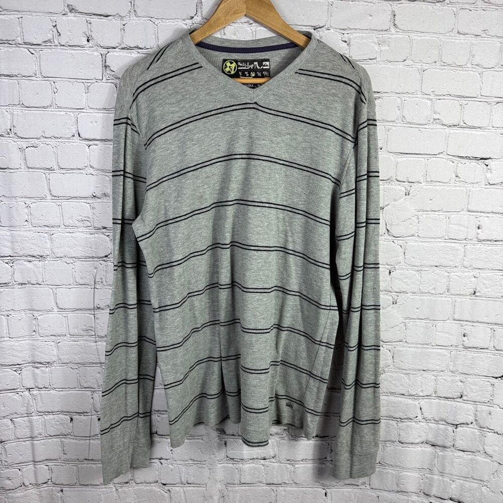 Quiksilver Y2k Striped Gray Black Thermal Long Sleeve Size Large   J